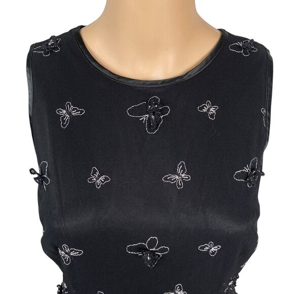 Vtg 90s Classiques Entier Black Mesh Embroidered Butterfly Mini Dress SZ 8 - Picture 3 of 7